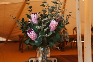 Large Native Flowers in Glass Vases x 4