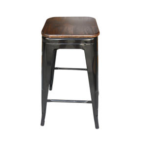 Bar Stool - Black Tolix Wooden Seat